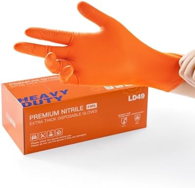 LANON 8mil Orange Nitrile Gloves Heavy-Duty Protection