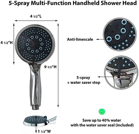 EVIDECO 5-Spray Multi-Function Handheld Chrome Shower Head