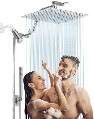 HOPOPRO 10 Inch All Metal Rain Shower Head Combo with Handheld