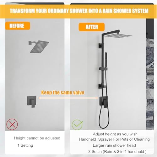 BESy Matte Black Brass Shower Arm with Handheld Spray Combo