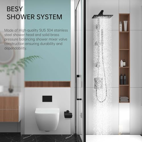 BESy Matte Black Brass Shower Arm with Handheld Spray Combo