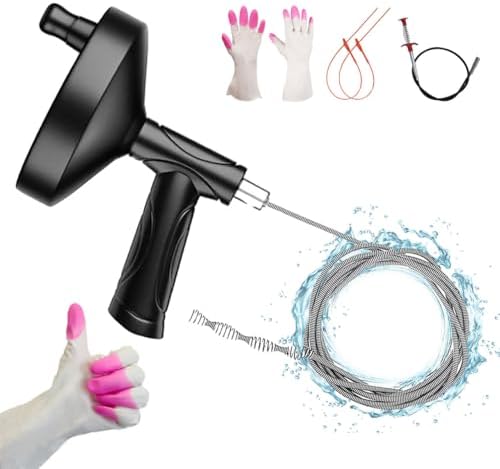Drain Auger 25FT Flexible Snake Tool Set with Gloves