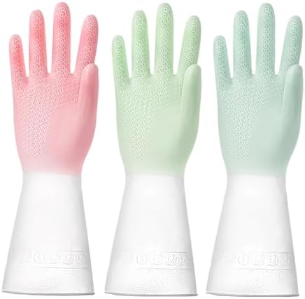 3 Pairs Waterproof Reusable Cleaning Gloves for Kitchen and Dishwashing