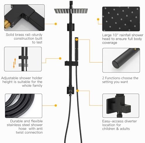 BESy Matte Black Brass Shower Arm with Handheld Spray Combo