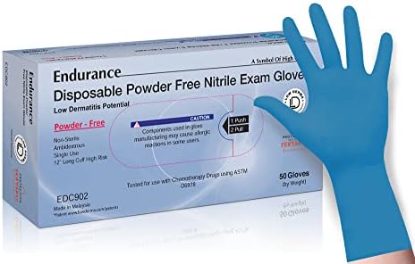 Saf-Care Endurance 115 Extended Long Cuff Powder-Free Blue Nitrile Exam Gloves
