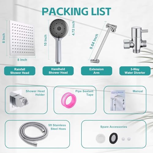 8 Sliver Extension Handheld Shower Head with 60 Hose