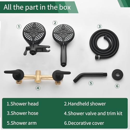 2 Handle Shower Faucet System with Handheld and 3-way Diverter Showerhead