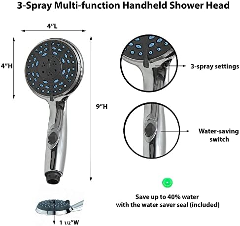 EVIDECO 3-Spray Multi-Function Universal Handheld Shower Head Chrome