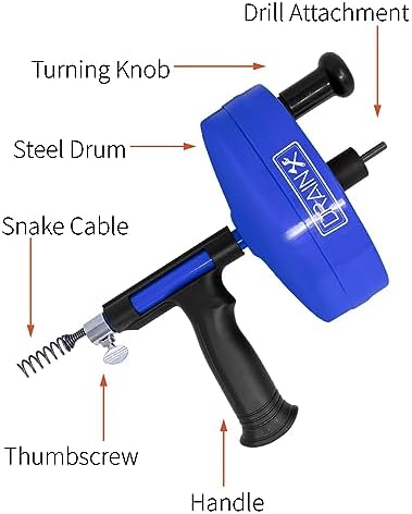 DrainX Power Pro 35 FT Steel Drum Auger with Drill Attachment
