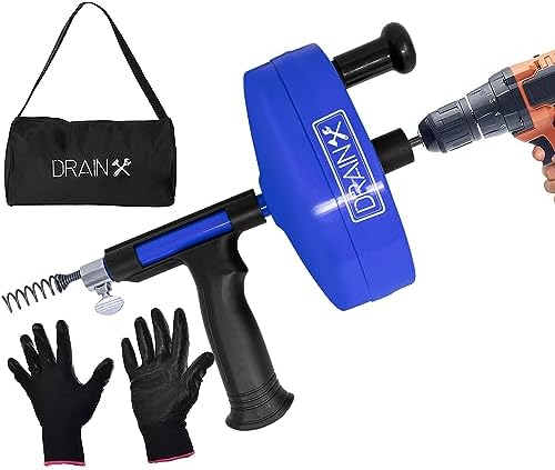 DrainX Power Pro 35 FT Steel Drum Auger with Drill Attachment