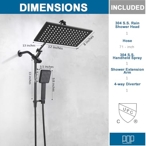 All-Metal Matte Black Shower Head Combo