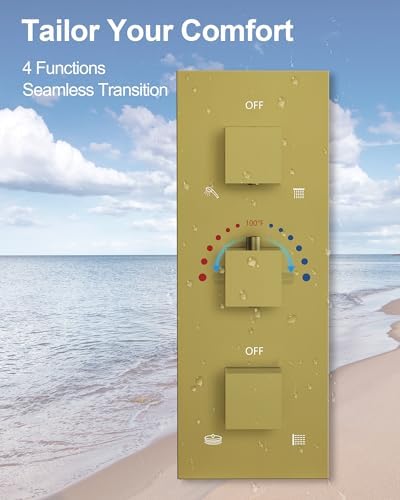 GRANDJOY Thermostatic Shower System Safe Dual Rainfall Heads for Luxury Showers