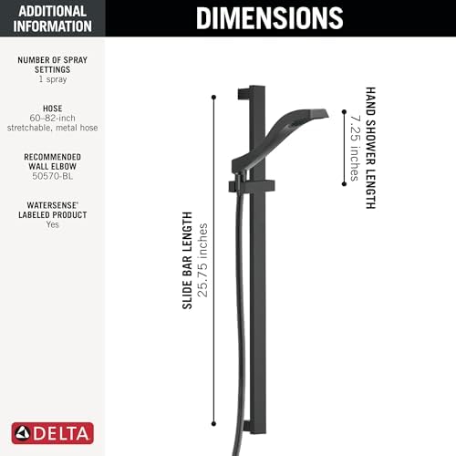 Delta Faucet Dryden Handheld Shower with Slide Bar and Hose Matte Black