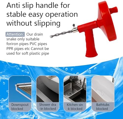 Drain Auger 25FT Flexible Snake Tool Set with Gloves