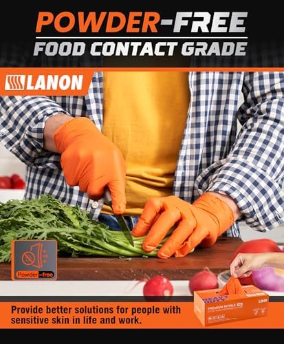 LANON 8mil Orange Nitrile Gloves Heavy-Duty Protection