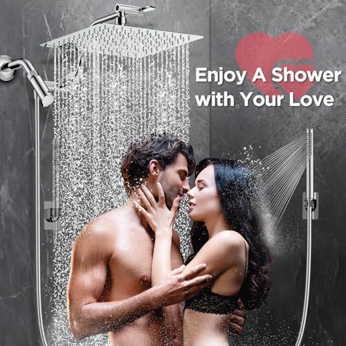HOPOPRO 10 Inch All Metal Rain Shower Head Combo with Handheld