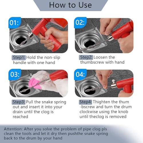 Drain Auger 25FT Flexible Snake Tool Set with Gloves