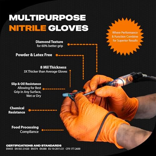 Herkules Grip Heavy Duty Nitrile Gloves 8Mil Orange