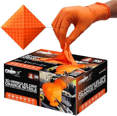 Herkules Grip Heavy Duty Nitrile Gloves 8Mil Orange