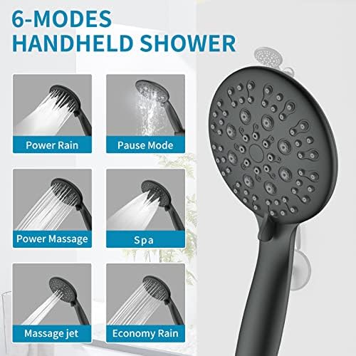6-MODES BATHTUB HANDLED SHA HEAD COMBO TWO IN ONE MATTE BLACK
