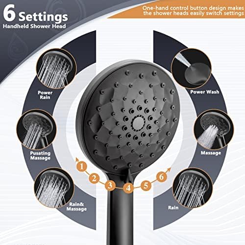12-inch Rainfall Handheld Shower Combo High Pressure with 6 Spray Modes