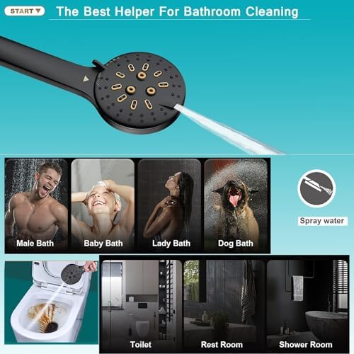 12 High Pressure Square Shower Head with 6-Function Adjustable Spray Handheld