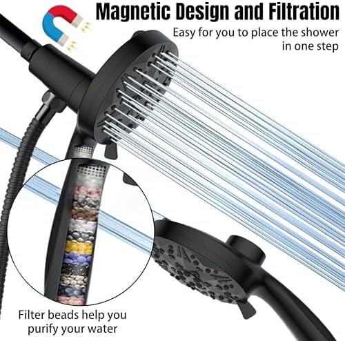 GQIRIL Magnetic Handheld Shower Head 10 Spray Modes for Hard Water