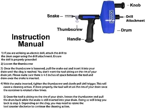 DrainX Power Pro 35 FT Steel Drum Auger with Drill Attachment