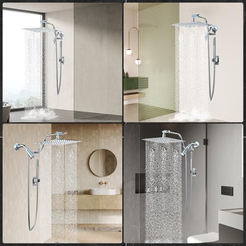 HOPOPRO 10 Inch All Metal Rain Shower Head Combo with Handheld