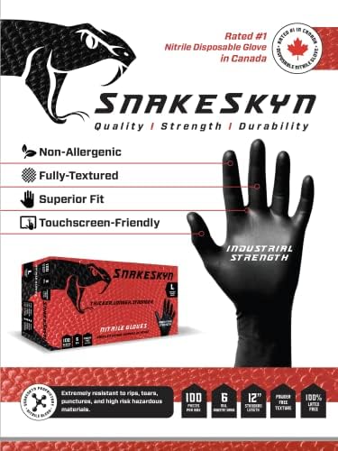 Black Nitrile Gloves 6 Mil Thick SnakeSkyn Industrial Grade