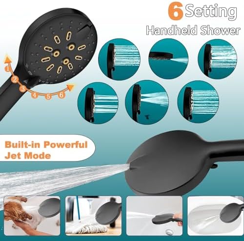 12 High Pressure Square Shower Head with 6-Function Adjustable Spray Handheld