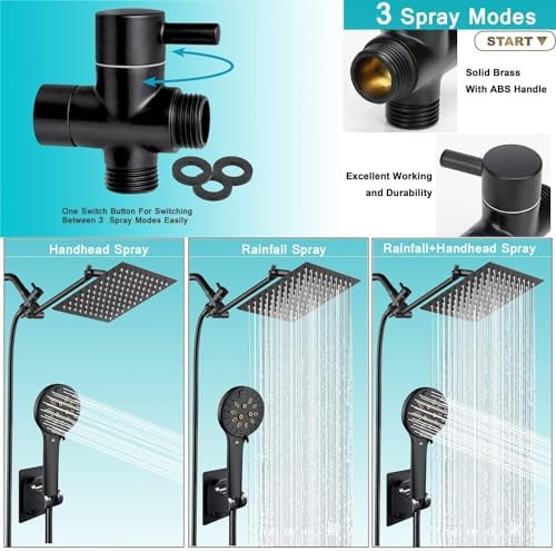 12 High Pressure Square Shower Head with 6-Function Adjustable Spray Handheld