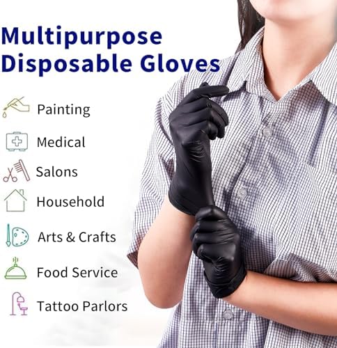 Black Large Disposable Nitrile Gloves with Chemical Resistance Powder-Free and Latex-Free