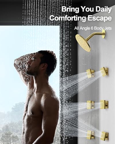 GRANDJOY Thermostatic Shower System Safe Dual Rainfall Heads for Luxury Showers