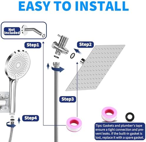 10 Inch Rain Shower Head with Handheld Combo High Pressure Chrome