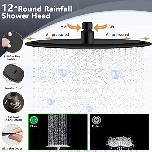 12-inch Rainfall Handheld Shower Combo High Pressure with 6 Spray Modes