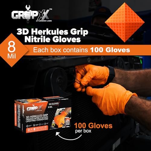 Herkules Grip Heavy Duty Nitrile Gloves 8Mil Orange