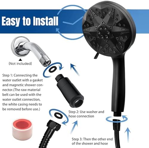 GQIRIL Magnetic Handheld Shower Head 10 Spray Modes for Hard Water