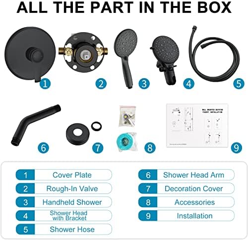 6-MODES BATHTUB HANDLED SHA HEAD COMBO TWO IN ONE MATTE BLACK