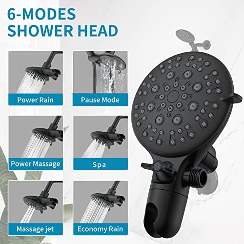 6-MODES BATHTUB HANDLED SHA HEAD COMBO TWO IN ONE MATTE BLACK