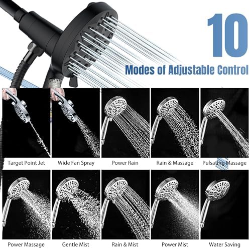 GQIRIL Magnetic Handheld Shower Head 10 Spray Modes for Hard Water