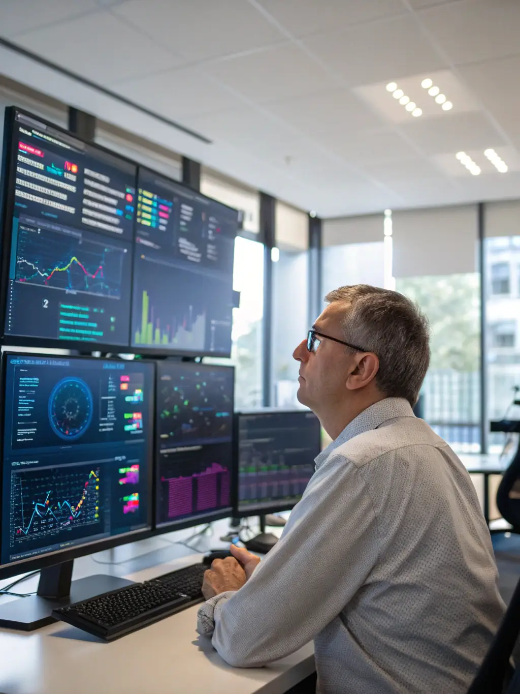 An image of a data scientist analyzing large datasets and creating visualizations to identify trends and insights.