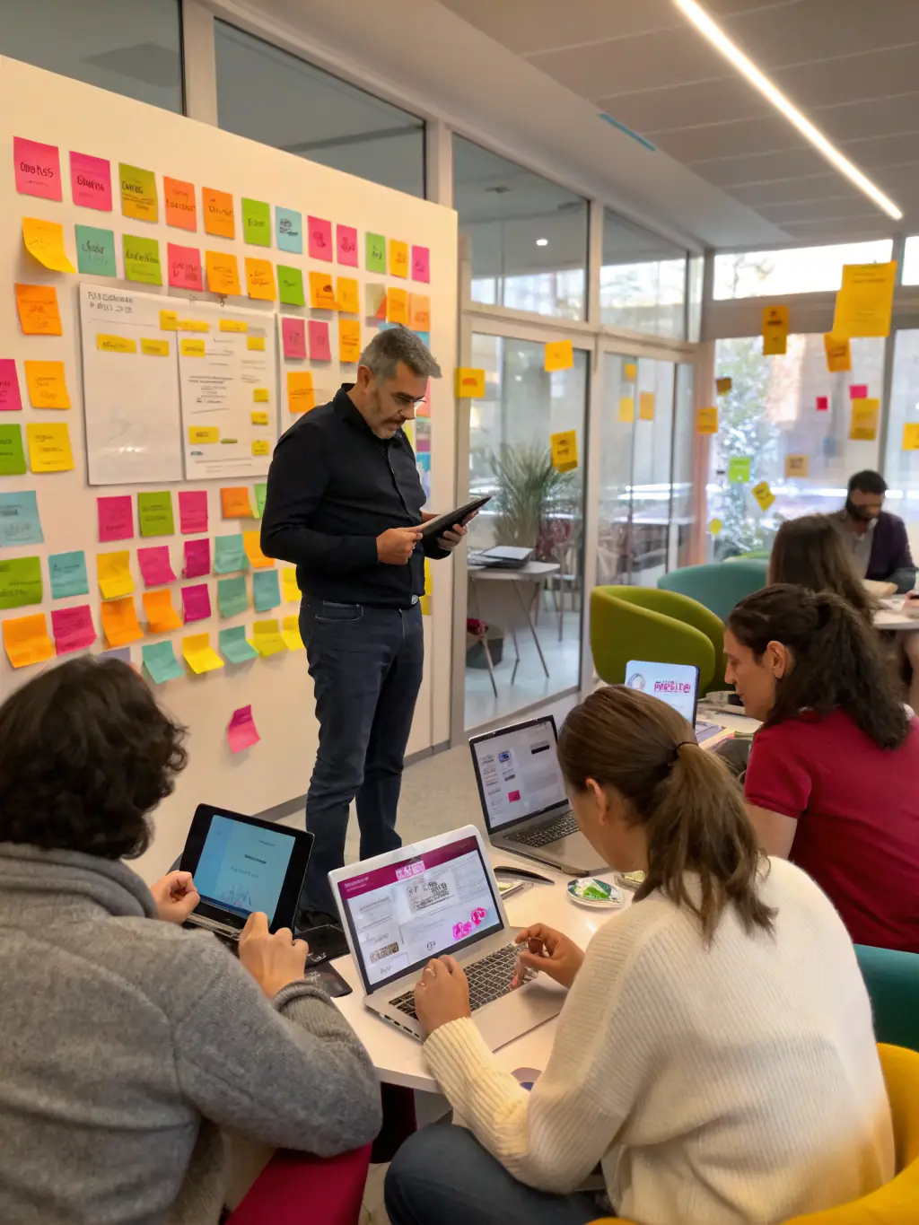A consultant leading a workshop on cloud migration, demonstrating the benefits of cloud technology for scalability and cost efficiency.
